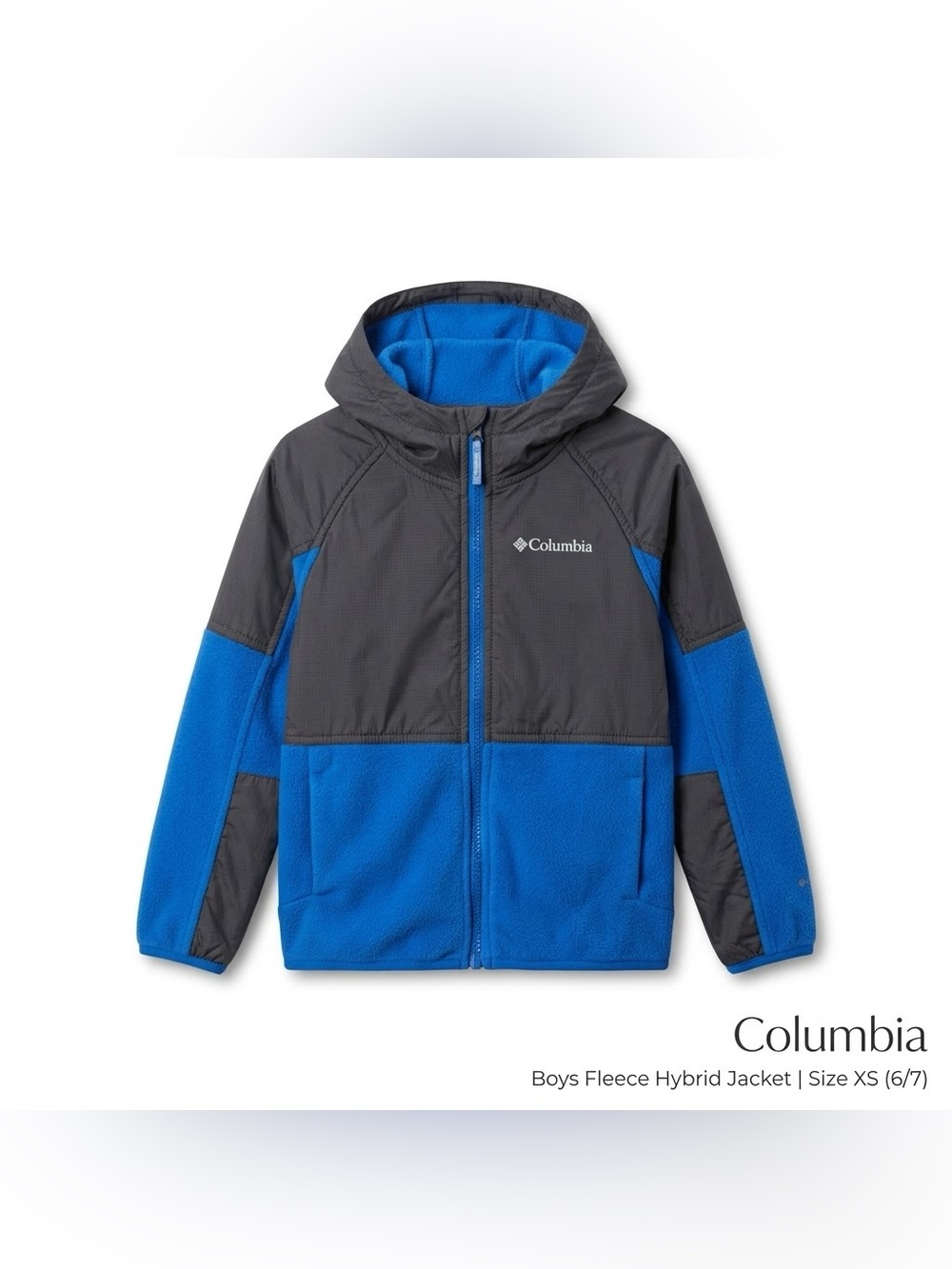 Columbia Boys Hybrid Hooded Fleece Jacket Blue Grey Size XS (6/7)